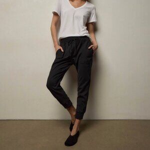 James Perse Mixed Media Casual Pull On Jogger Style Pant in Black 3 / Large $265
